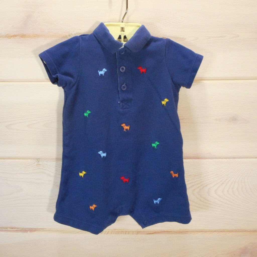 Little Me Boys 12 Mo One-Piece Romper Polo Navy Embroidered Dogs